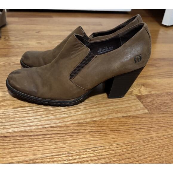 Born Gertrude Brown Leather Slip On Block Heel Almond Toe Ankle Bootie 8.5 - Picture 2 of 4